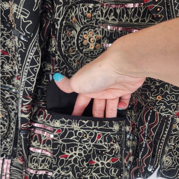 Vintage Anage Black Embroidered Patchwork Blazer Women’s Size Medium - Picture 8 of 16